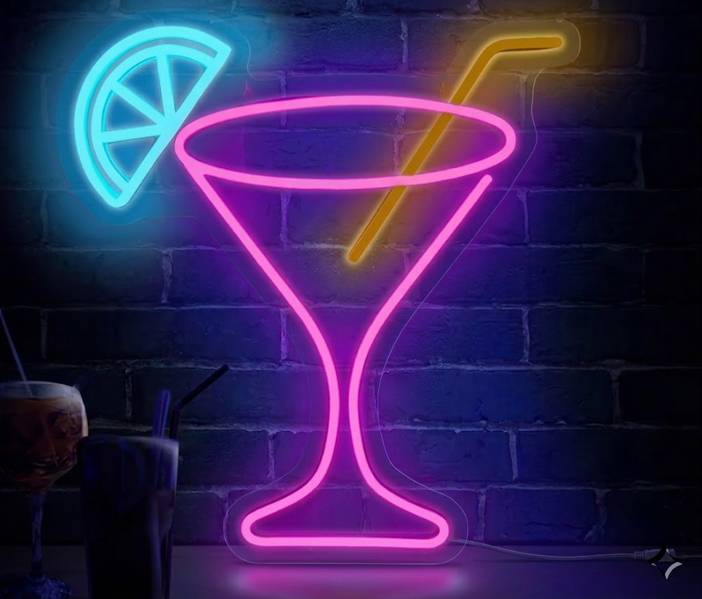Martini Glass Cocktail LED Neon Sign for Bar Wall Decor