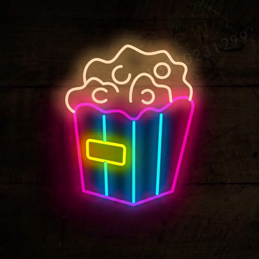 Colorful Popcorn Bucket LED Neon Sign for Home Theater and Entertainment Room