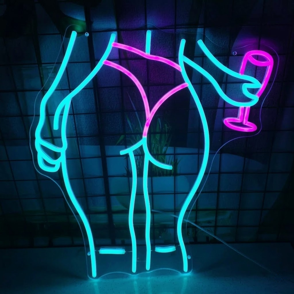 Sexy Female Body with Wine Glass LED Neon Sign Blue Pink Bar Art Neon Light for Bedroom Decor