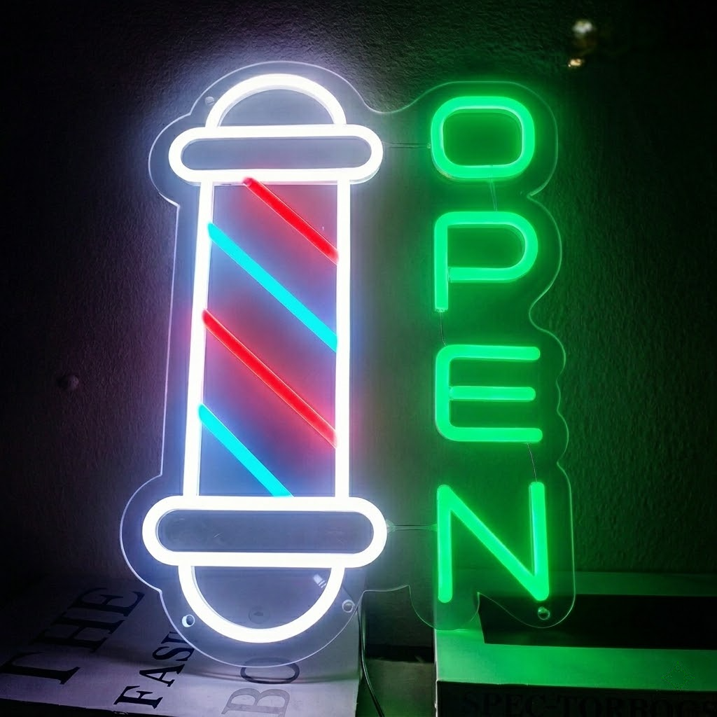 Barber Pole OPEN Neon Sign for Barbershop Window LED Neon Light