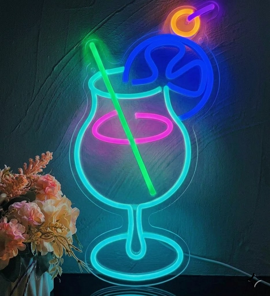 Vibrant Tropical Cocktail LED Neon Sign Multi Color Drink Wall Decor for Home Bar Club Lounge