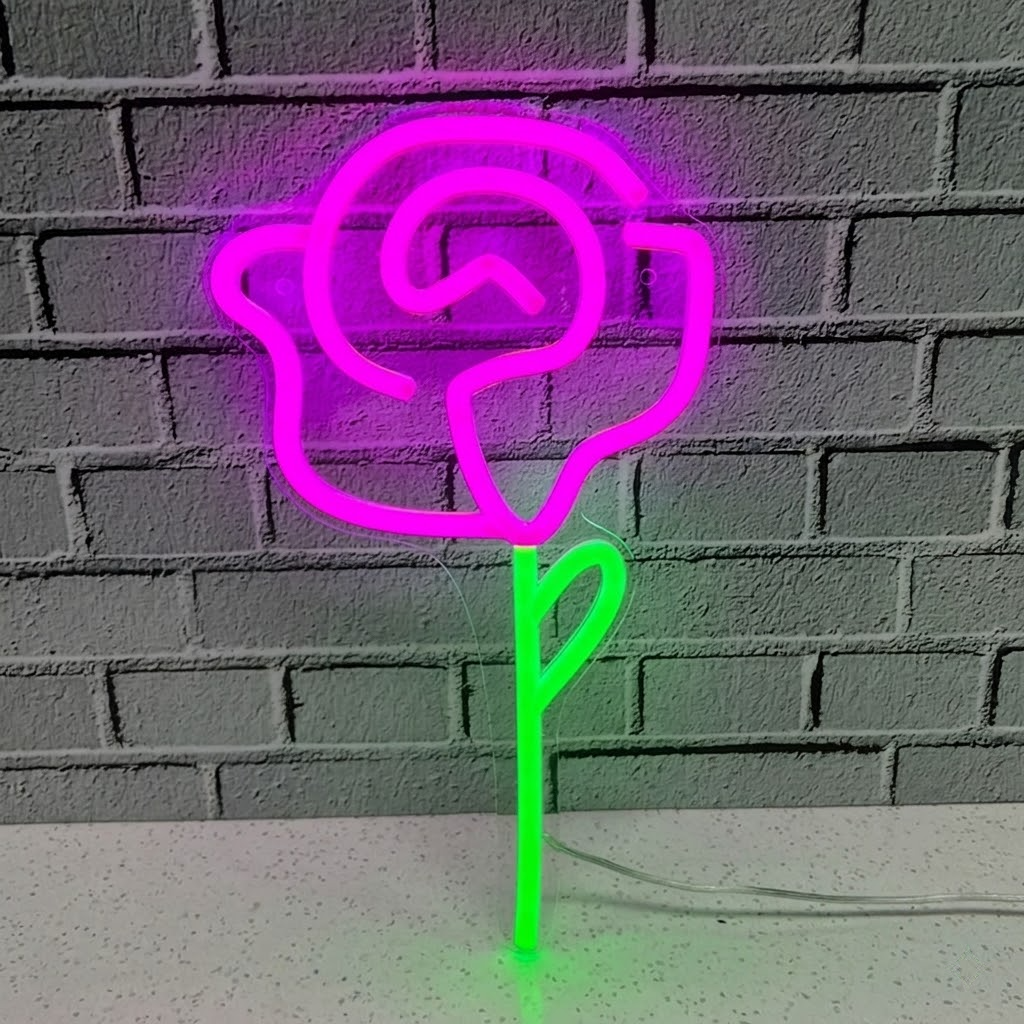 Pink Rose LED Neon Sign Flower Neon Light for Bedroom Romantic Wall Decor