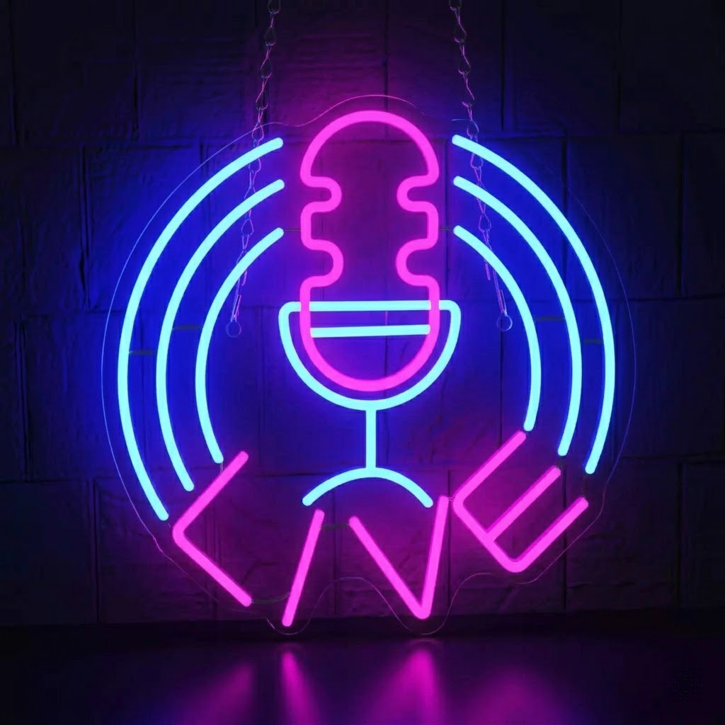 Live Podcast Microphone LED Neon Sign for Studio, Streaming Room & Content Creator Setup