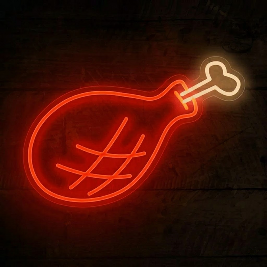 Grilled Chicken Drumstick LED Neon Sign for BBQ Restaurant and Kitchen Decor