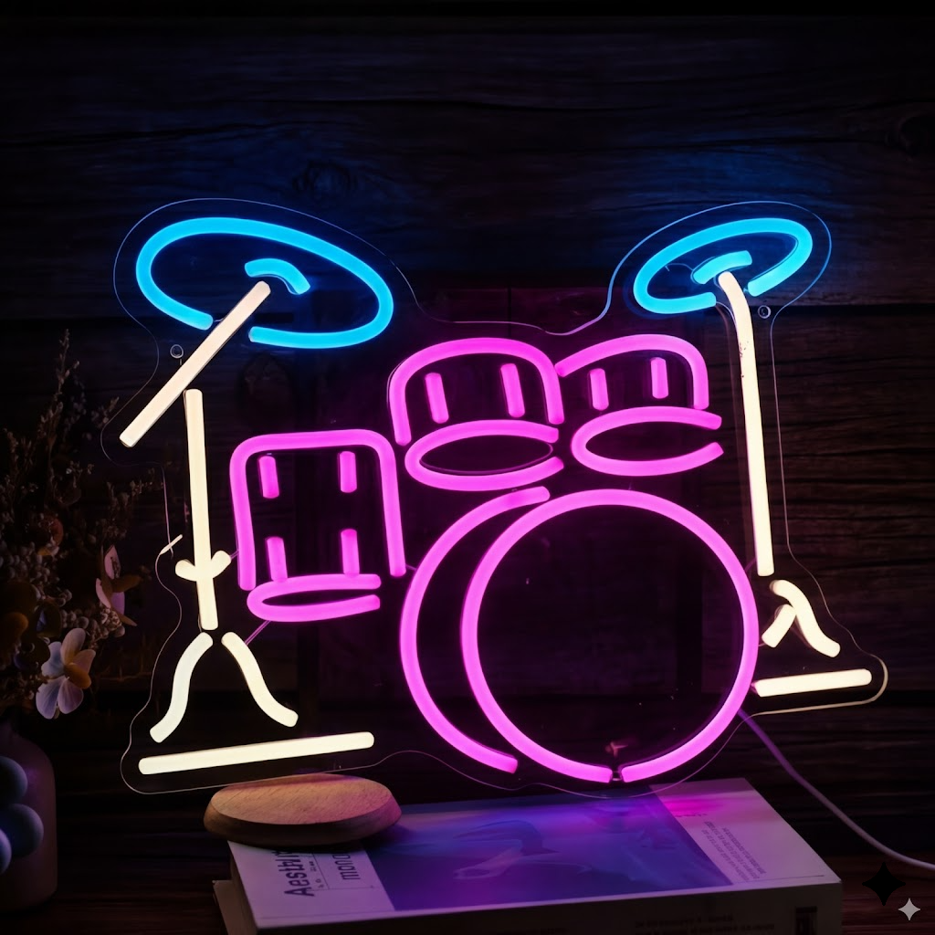 Drum Set LED Neon Sign Drum Kit Neon Light for Music Room Studio Bar Decor