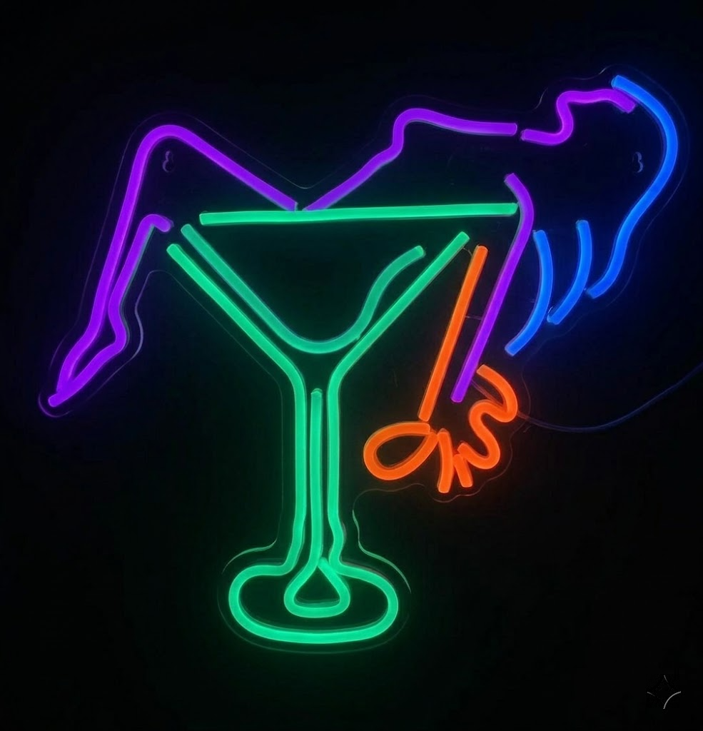 Vibrant Nymph & Martini Glass Silhouette LED Neon Sign - Multi-Color