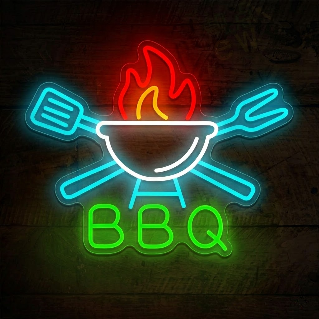 BBQ Grill LED Neon Sign for Barbecue Restaurant Patio and Outdoor Kitchen Decor