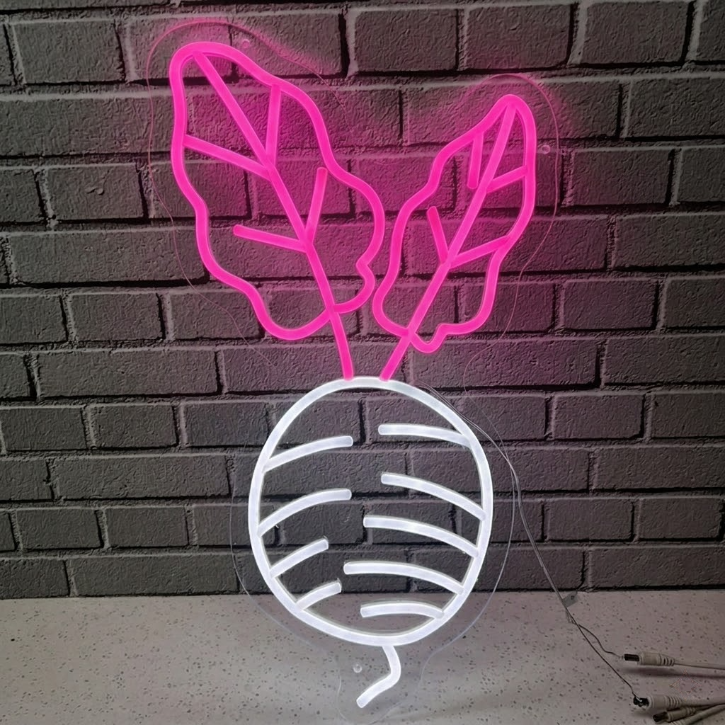Radish LED Neon Sign Green Leaf Vegetable Neon Light for Kitchen Cafe Wall Decor