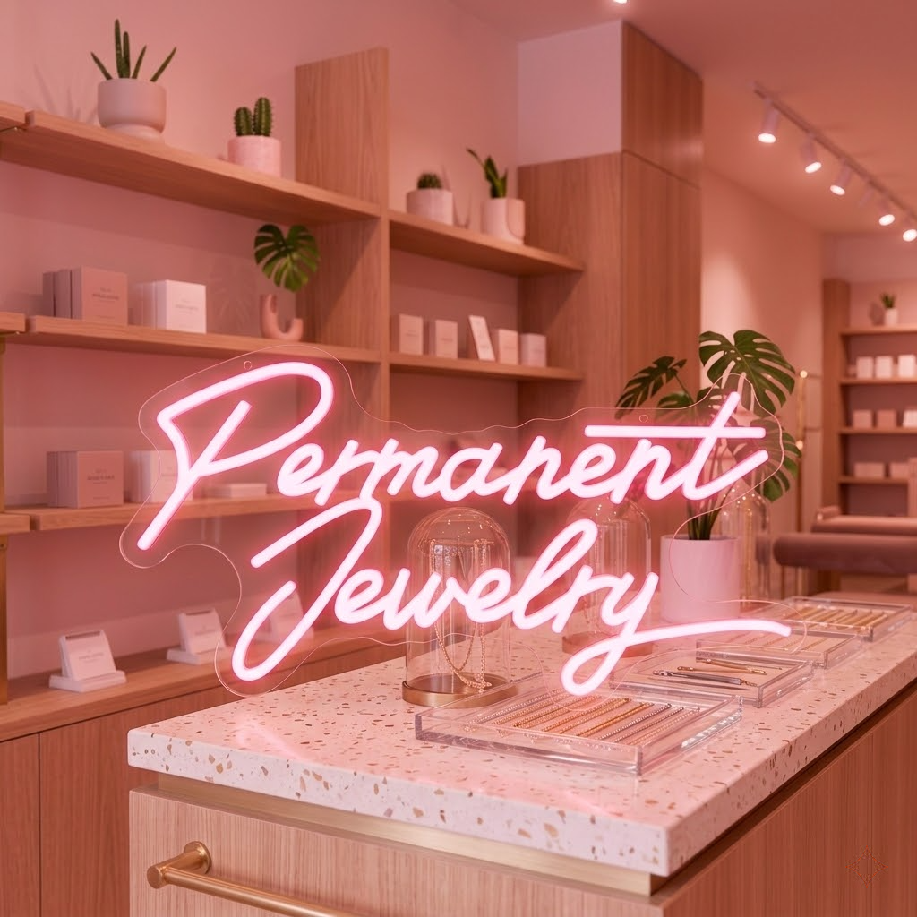 Personalized Jewelry Shop Logo Permanent Jewelry Hanging Neon Sign for Studio Wall