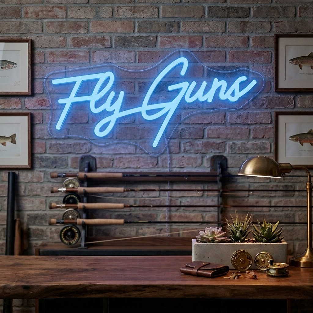 Fly Guns Fishing LED Neon Sign for Man Cave Garage Bar Wall Decor