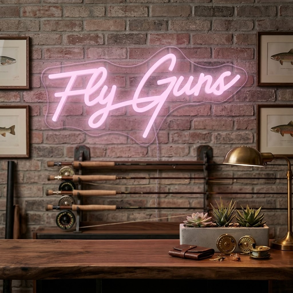 Fly Guns Fishing LED Neon Sign for Man Cave Garage Bar Wall Decor