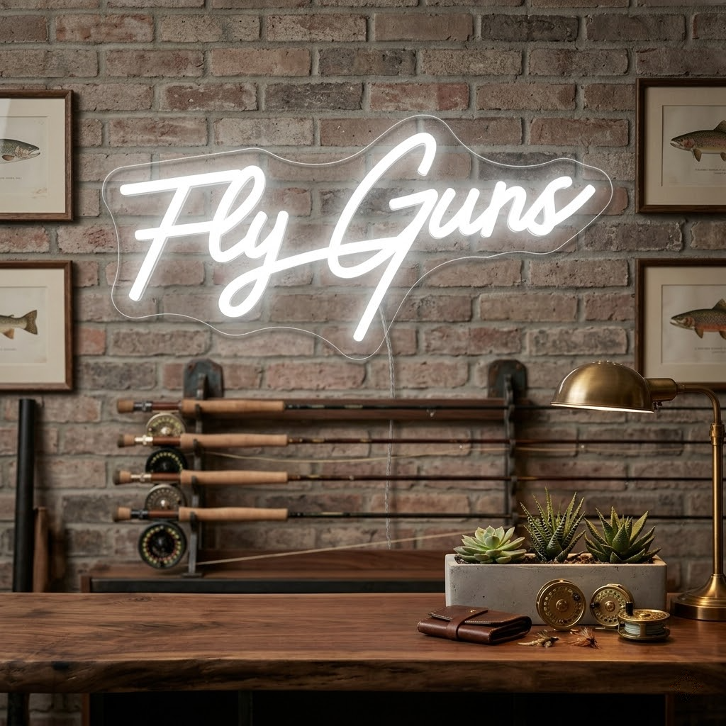 Fly Guns Fishing LED Neon Sign for Man Cave Garage Bar Wall Decor