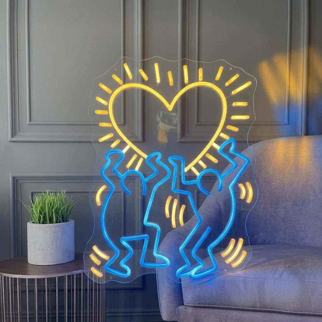 Dancing Figures Heart LED Neon Sign for Modern Wall Decor Bedroom Bar