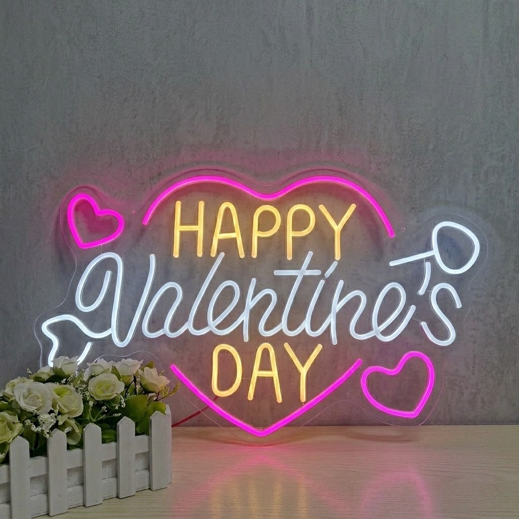 Happy Valentines Day LED Neon Sign Heart Love Neon Light for Valentine Party Room Decor