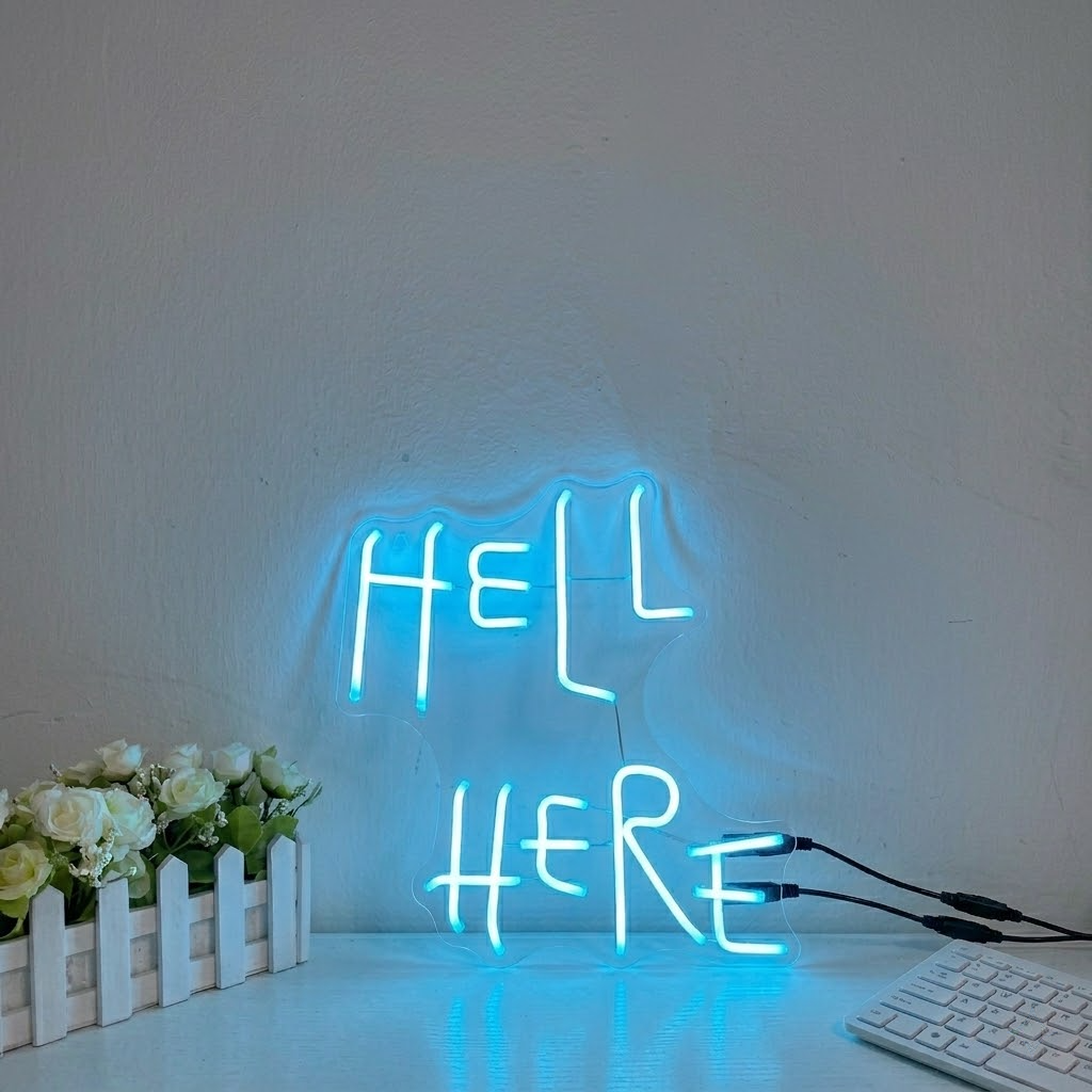 Hell Here Pink LED Neon Sign for Bar Party Room Decor Acrylic Neon Light Wall Sign