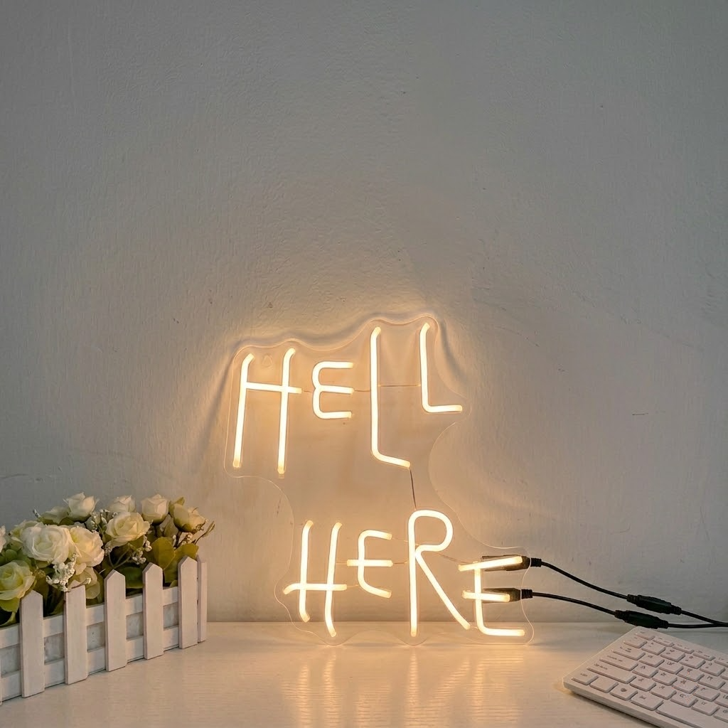 Hell Here Pink LED Neon Sign for Bar Party Room Decor Acrylic Neon Light Wall Sign