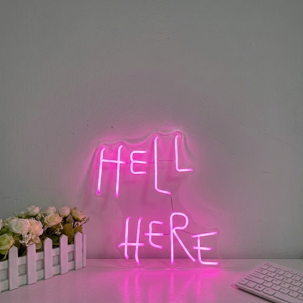 Hell Here Pink LED Neon Sign for Bar Party Room Decor Acrylic Neon Light Wall Sign