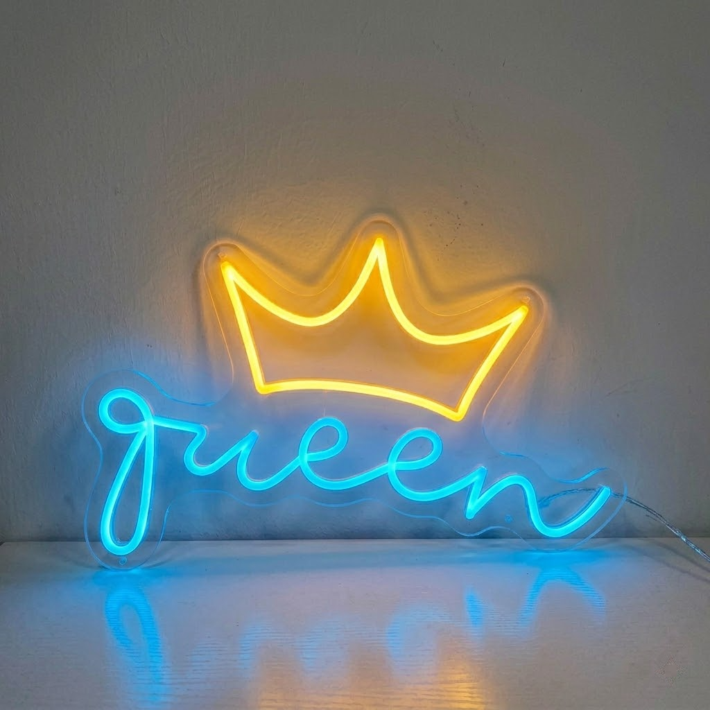Queen Crown LED Neon Sign Pink Queen Wall Light for Girls Bedroom Beauty Room Party Decor