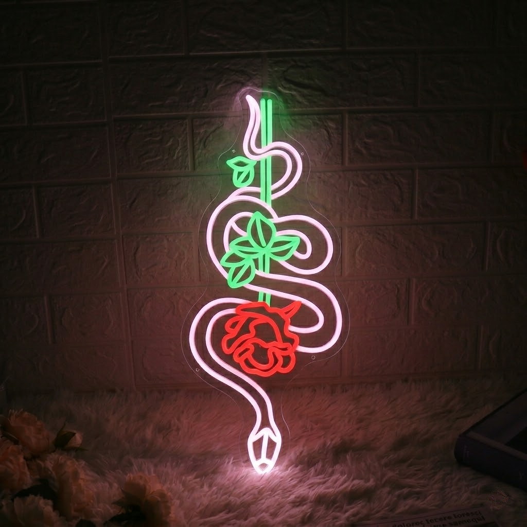 Snake and Rose LED Neon Sign Wall Art Home Bar Cafe Decor