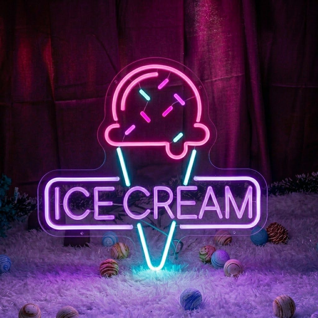 Ice Cream LED Neon Sign Hanging Neon Sign for Shop Cafe Dessert Bar Decor