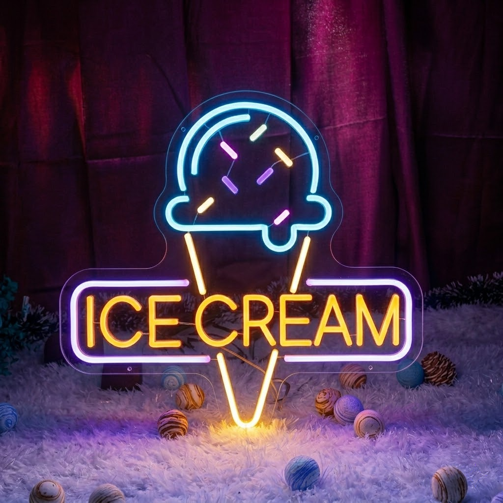 Ice Cream LED Neon Sign Hanging Neon Sign for Shop Cafe Dessert Bar Decor