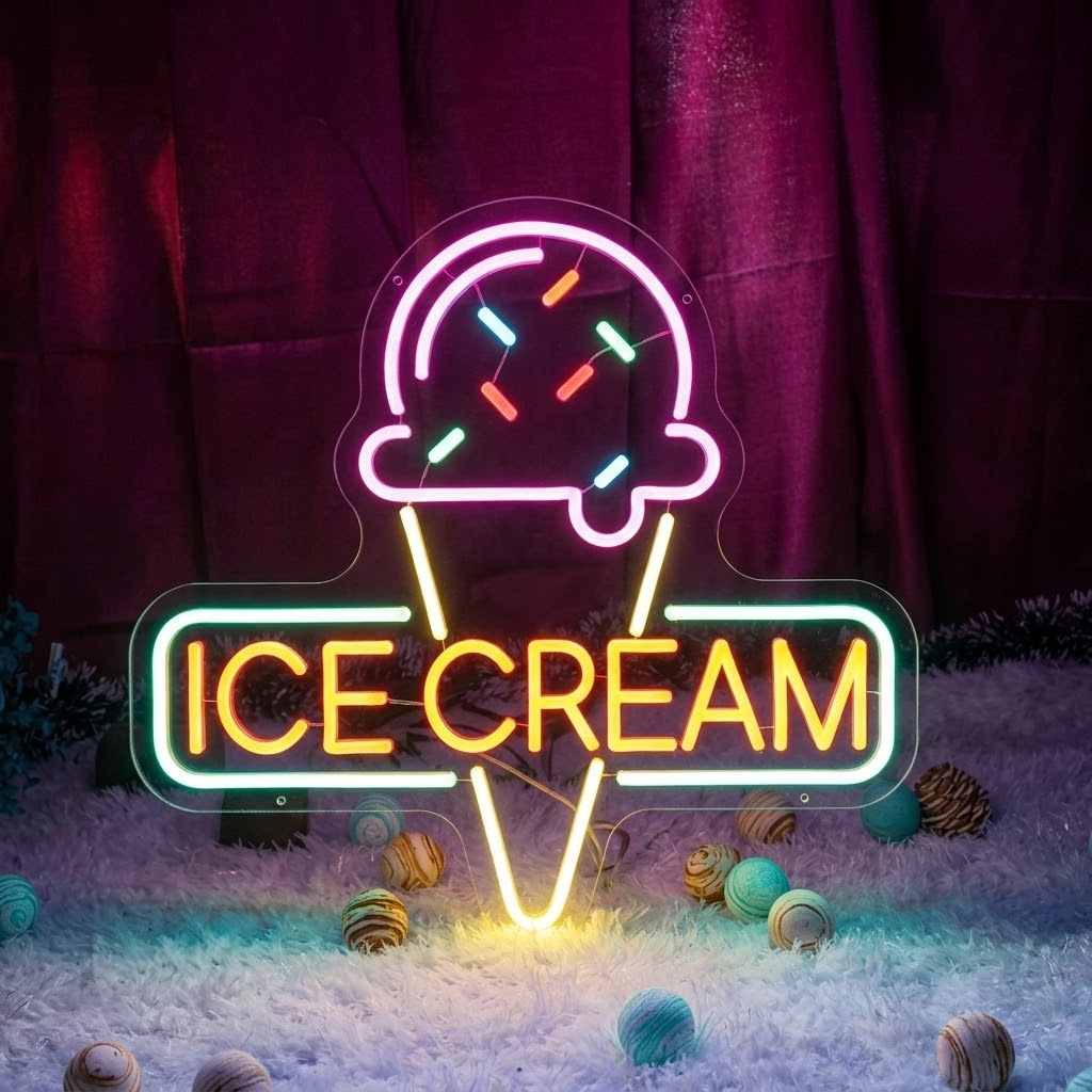 Ice Cream LED Neon Sign Hanging Neon Sign for Shop Cafe Dessert Bar Decor