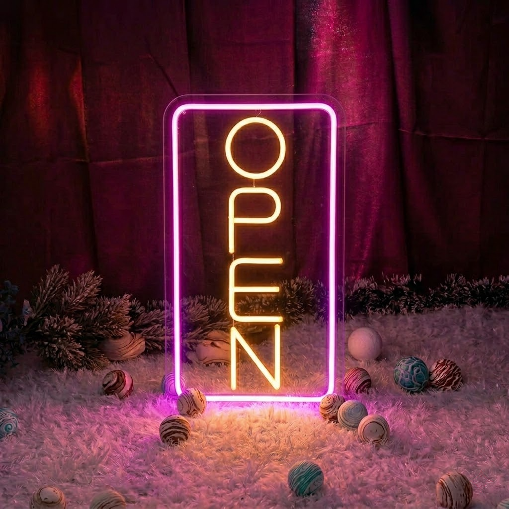 Vertical OPEN LED Neon Sign for Shop Window Cafe Bar Business Store Decor