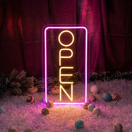 Vertical OPEN LED Neon Sign for Shop Window Cafe Bar Business Store Decor