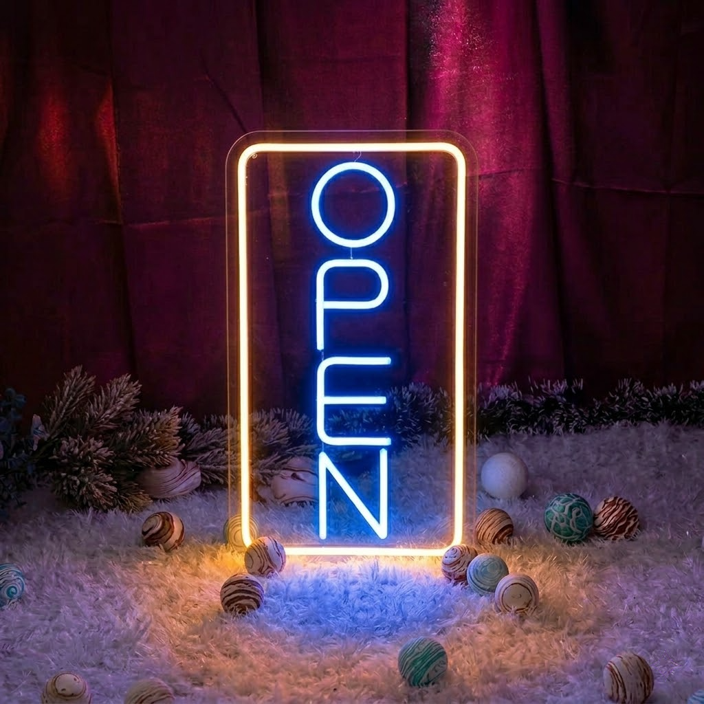 Vertical OPEN LED Neon Sign for Shop Window Cafe Bar Business Store Decor