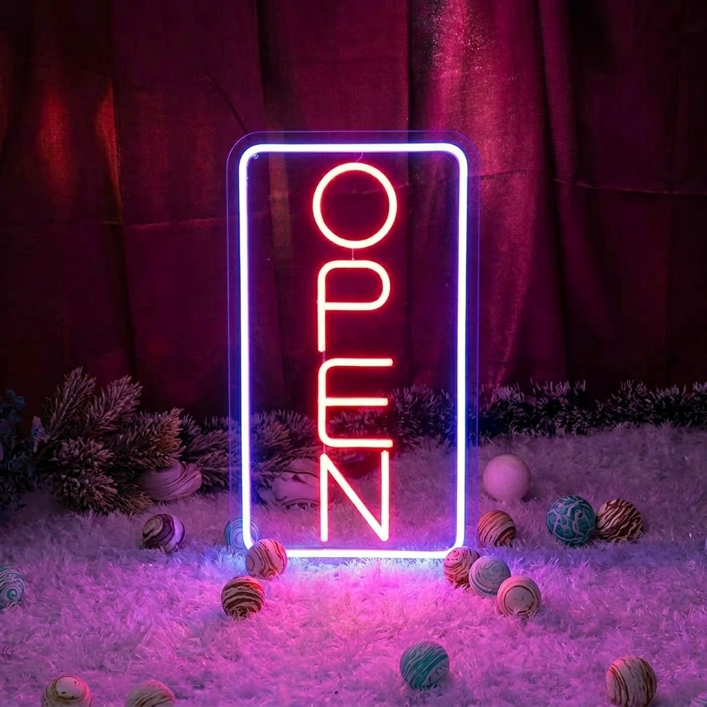 Vertical OPEN LED Neon Sign for Shop Window Cafe Bar Business Store Decor