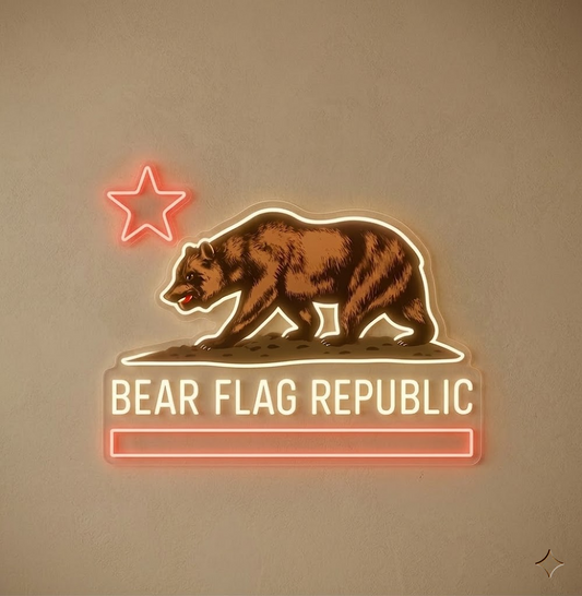 California Bear Flag Republic Neon Sign Vintage Golden State LED Neon Light for Home Bar Wall Decor