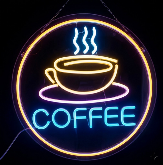 Coffee LED Neon Sign Circular Wall Light for Cafes and Home
