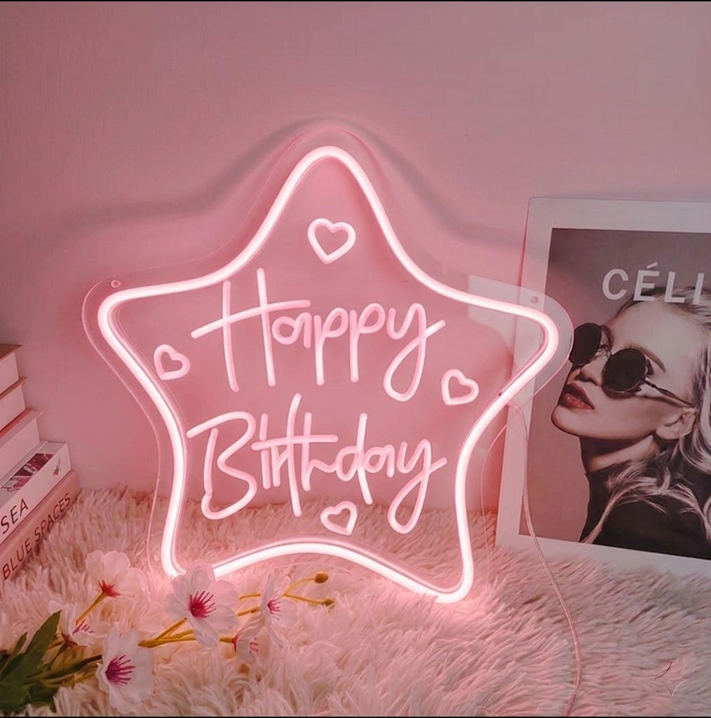 Happy Birthday Star LED Neon Sign Party and Room Decoration