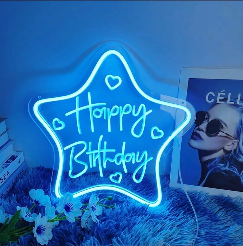 Happy Birthday Star LED Neon Sign Party and Room Decoration