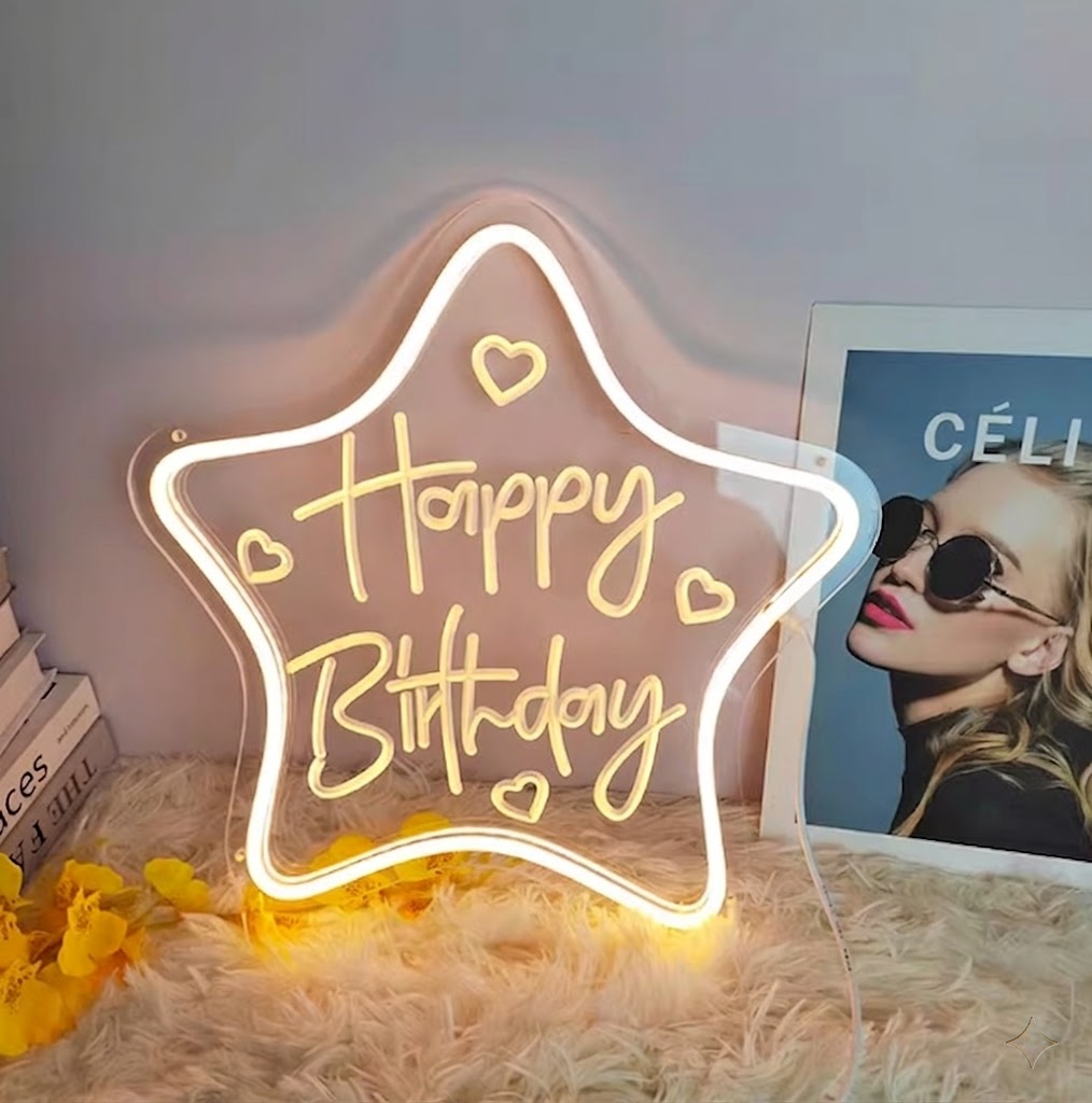 Happy Birthday Star LED Neon Sign Party and Room Decoration