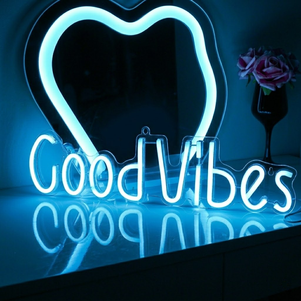 Good Vibes LED Neon Sign Aesthetic Wall Decor for Bedroom Bar Party