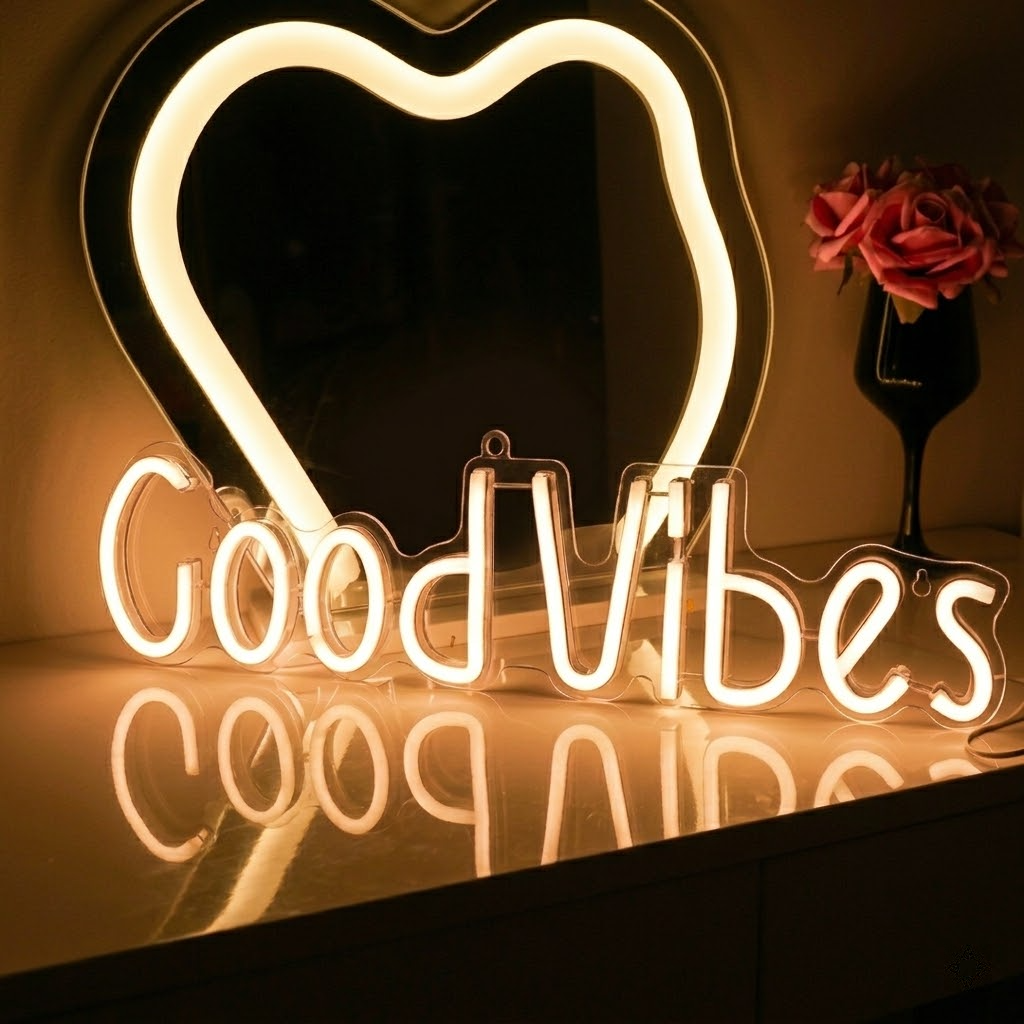 Good Vibes LED Neon Sign Aesthetic Wall Decor for Bedroom Bar Party