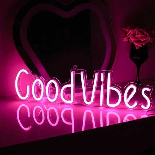 Good Vibes LED Neon Sign Aesthetic Wall Decor for Bedroom Bar Party