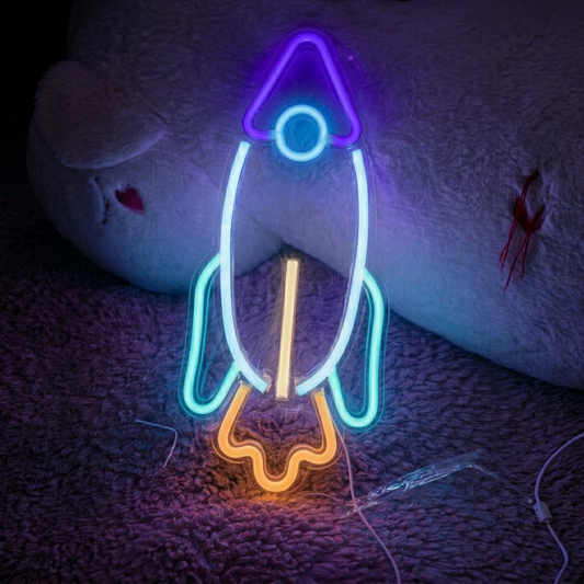 Cute Rocket LED Neon Sign for Kids Room Wall Decor