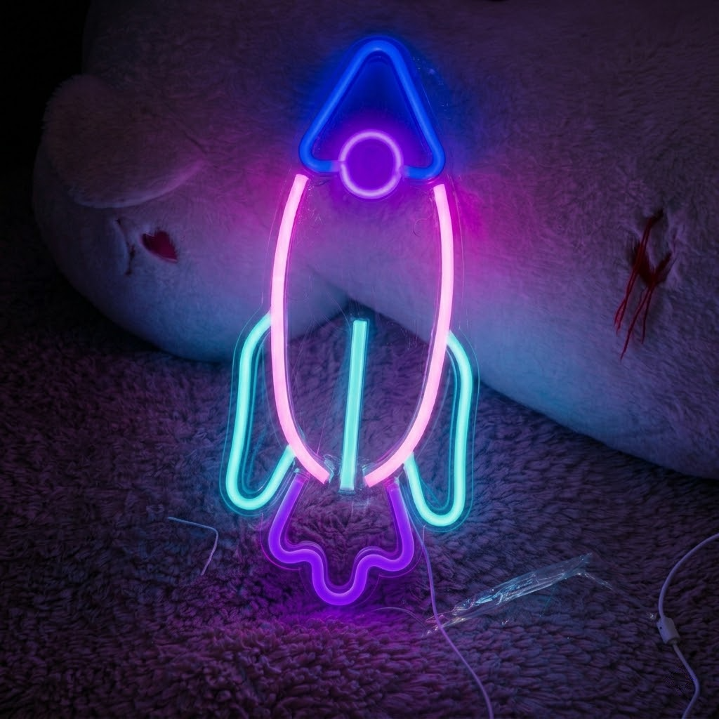 Cute Rocket LED Neon Sign for Kids Room Wall Decor