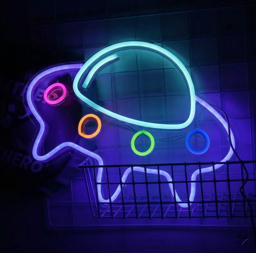UFO LED Neon Sign for Kids Room Space Wall Decor