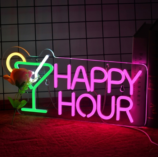 Happy Hour Cocktail LED Neon Sign for Bar Pub Home Bar Wall Decor Light