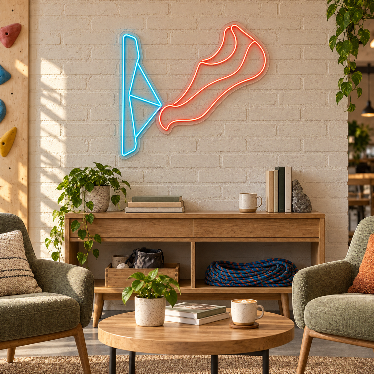 Climbing Shoe LED Neon Sign for Climbing Gyms - interior setting