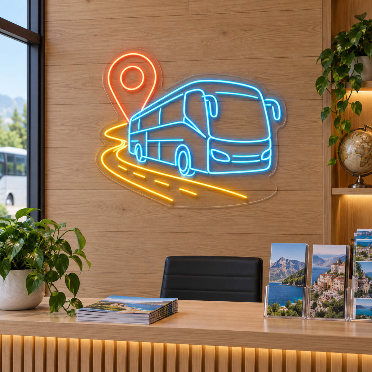 Coach Bus & Route LED Neon Sign for Bus Tour Terminals - interior setting