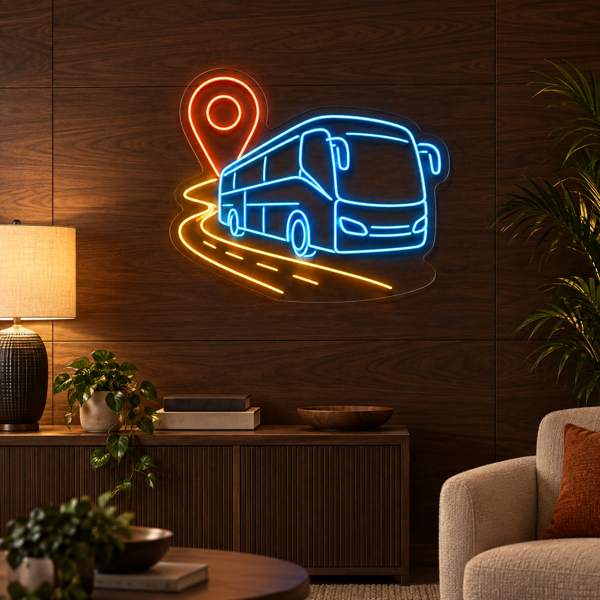 Coach Bus & Route LED Neon Sign for Bus Tour Terminals - interior setting