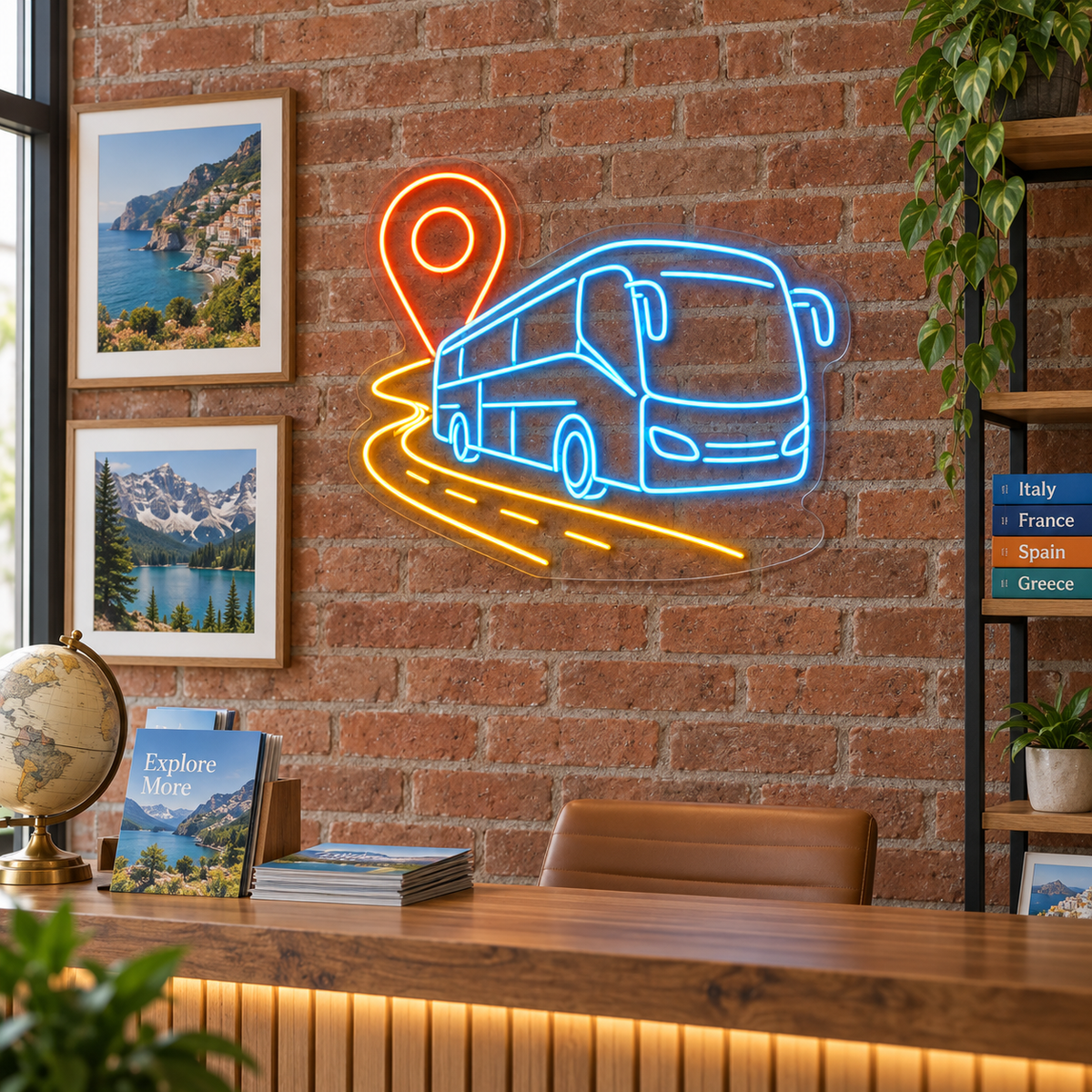 Coach Bus & Route LED Neon Sign for Bus Tour Terminals - interior setting