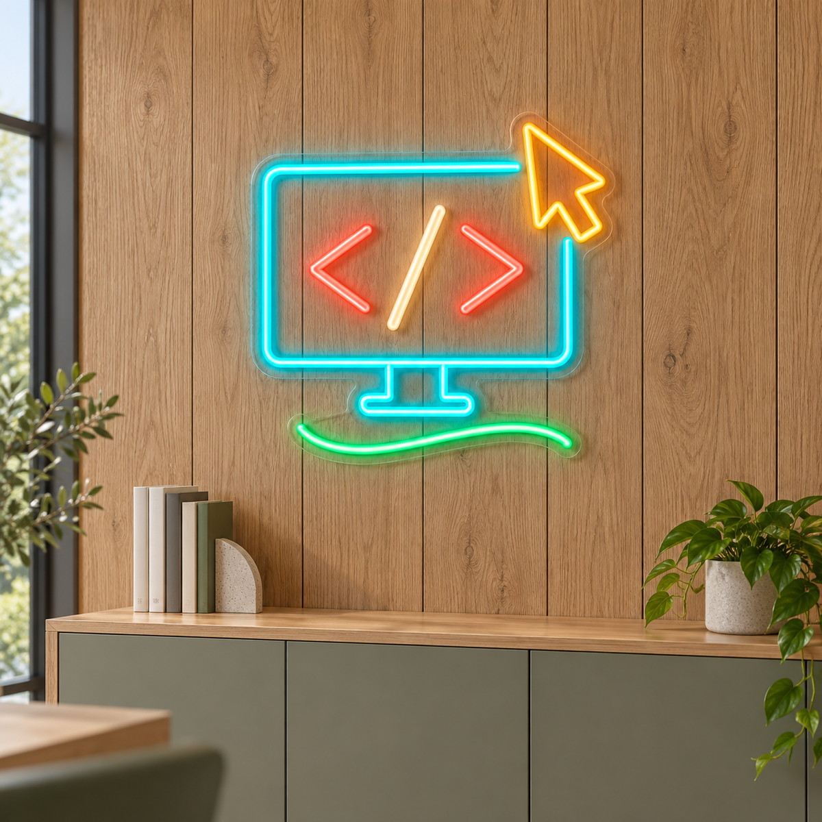 Code Monitor & Cursor LED Neon Sign for Coding Schools - interior setting