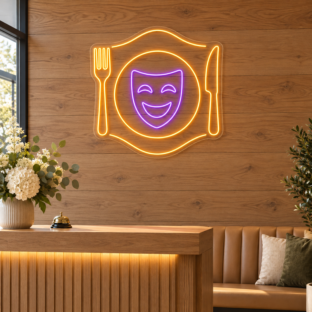 Dinner & Comedy LED Neon Sign for Dinner Theaters - interior setting