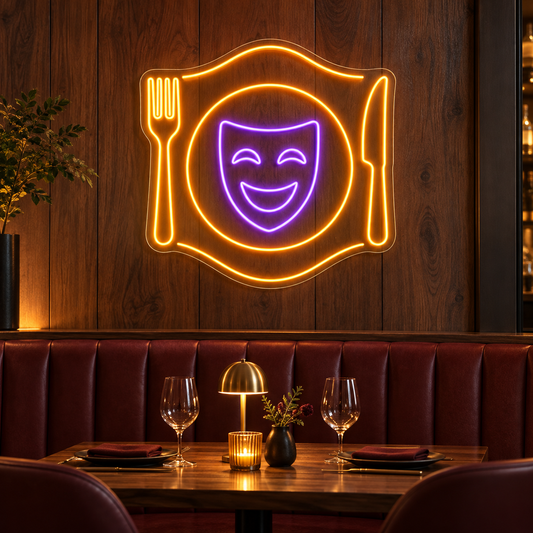 Dinner & Comedy LED Neon Sign for Dinner Theaters - interior setting