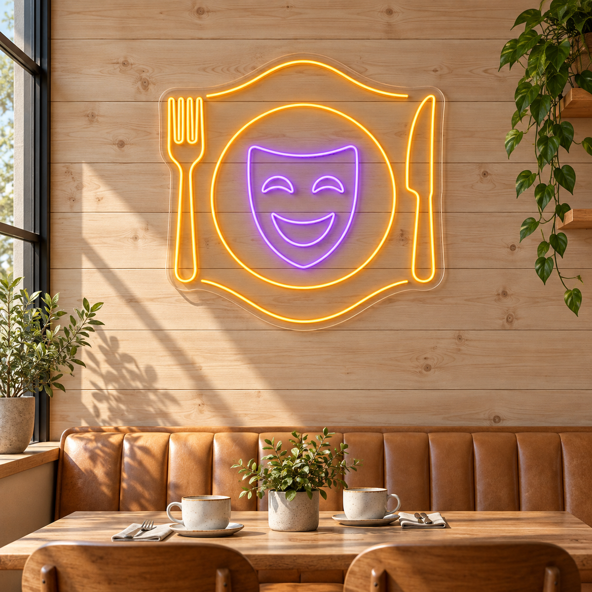 Dinner & Comedy LED Neon Sign for Dinner Theaters - interior setting
